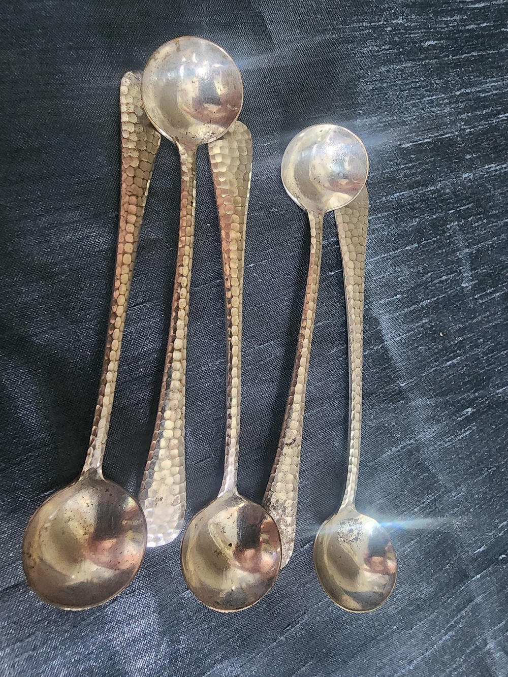 Vintage E.J. Bass Hammered Silverplate 5 Surgar Spoons Arts & Crafts